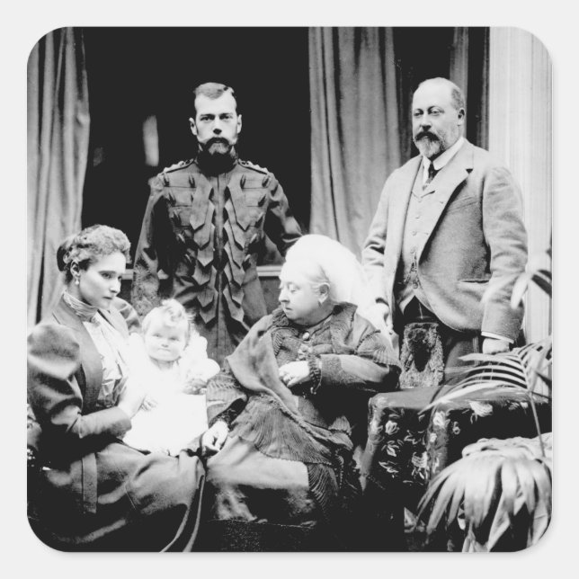 Pegatina Cuadrada Reina Victoria, Zar Nicolás II (Anverso)