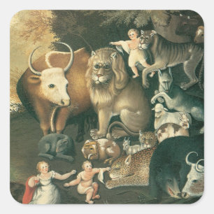 Pegatina Cuadrada Reino Pacífico de Edward Hicks Arte Popular Antigu
