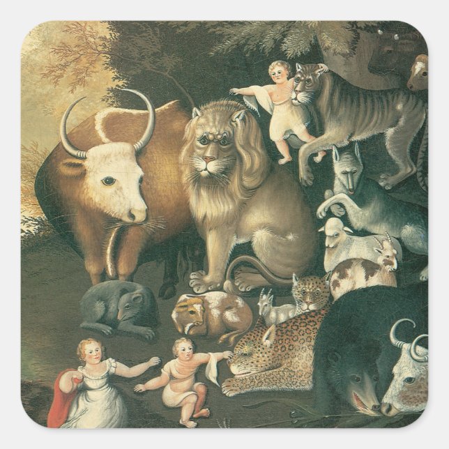 Pegatina Cuadrada Reino Pacífico por Edward Hicks Arte Popular Vinta (Anverso)