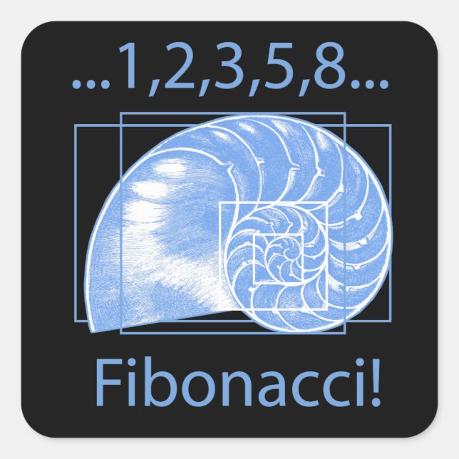 Pegatina Cuadrada Relación dorada, espiral fibonacci (Anverso)