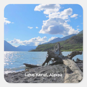 Pegatina Cuadrada Relajante Día de Derivación Lago Kenai Alaska