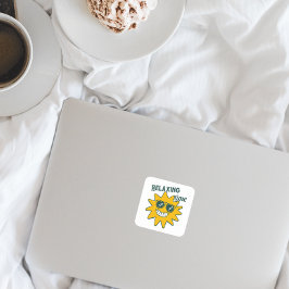 Pegatina Cuadrada Relajante tiempo sol sonriente con gafas de sol