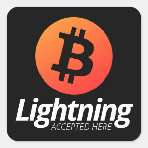 Pegatina Cuadrada Relámpago de Bitcoin aceptado aquí