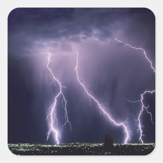 Pegatina Cuadrada Relámpago sobre Salt Lake Valley, Utah. (Anverso)