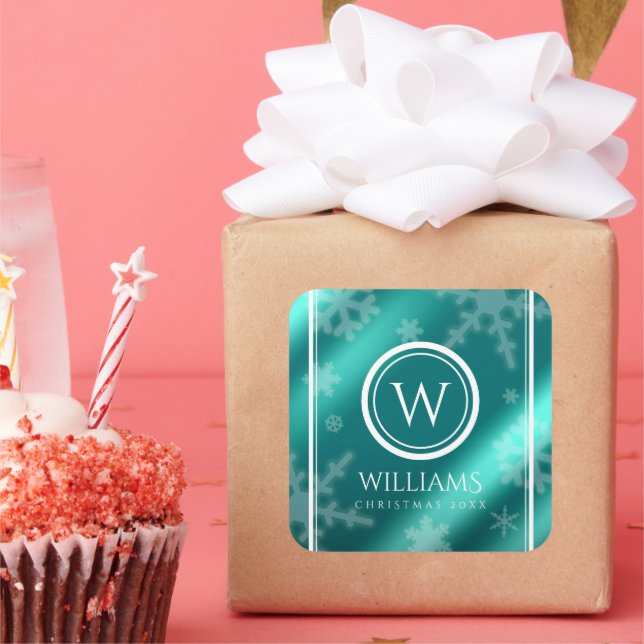 Pegatina Cuadrada Relieve metalizado azul claro festivo copos de nie (Fiesta)