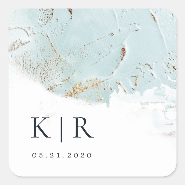 Pegatina Cuadrada Relieve metalizado de imitación de oro azul textur (Anverso)