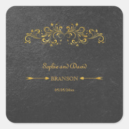 Pegatina Cuadrada Relieve metalizado dorado elegante florece Boda ne