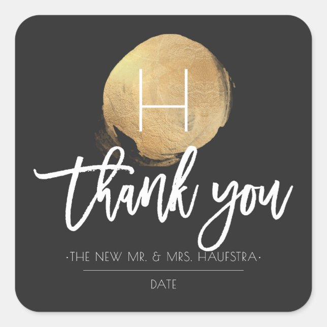 Pegatina Cuadrada Relieve metalizado dorado Faux Monograma de PixDez (Anverso)