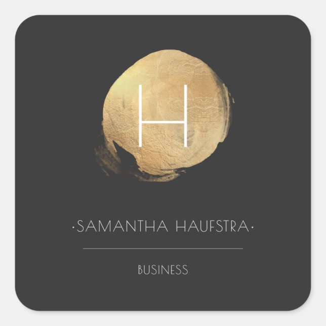 Pegatina Cuadrada Relieve metalizado dorado Faux Monograma de PixDez (Anverso)