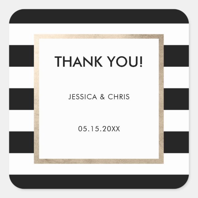 Pegatina Cuadrada Relieve metalizado dorado Rosa elegante negrita Bl (Anverso)