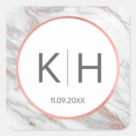 Pegatina Cuadrada Relieve metalizado dorado ROSA PINK Boda de Mármol