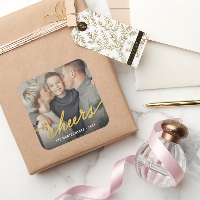 Pegatina Cuadrada Relieve metalizado dorado vitorea caligrafía guión (Regalar)