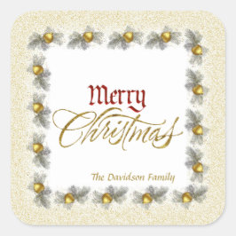 Pegatina Cuadrada Relieve metalizado dorado y Personalizado navideño