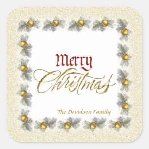 Pegatina Cuadrada Relieve metalizado dorado y Personalizado navideño