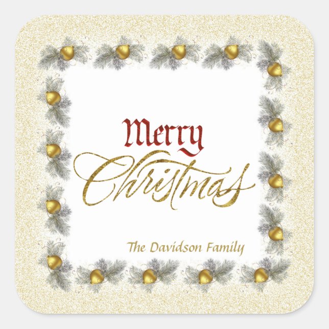 Pegatina Cuadrada Relieve metalizado dorado y Personalizado navideño (Anverso)