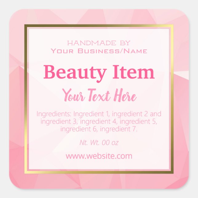 Pegatina Cuadrada Relieve metalizado falso producto de cuidado de la (Anverso)