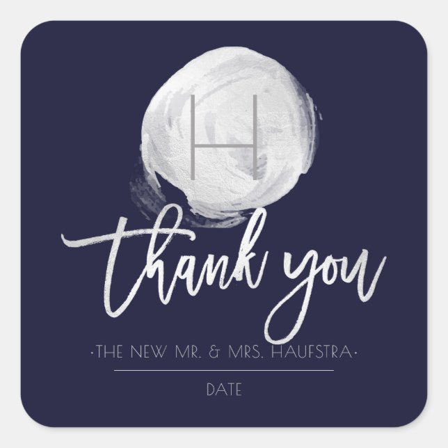 Pegatina Cuadrada Relieve metalizado plateado Monograma de PixDezine (Anverso)