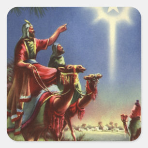 Pegatina Cuadrada Religión antigua, sabios con la estrella de Belén