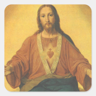 Pegatina Cuadrada Religión Vintage, Sagrado Corazón de Jesucristo