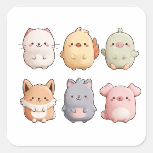 Pegatina Cuadrada Reloj de pared de animal lindo – Animal de dibujos