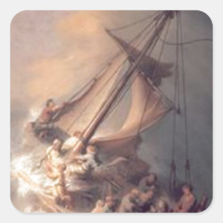 Pegatina Cuadrada Rembrandt - Cristo en la tormenta - Pintura antigu