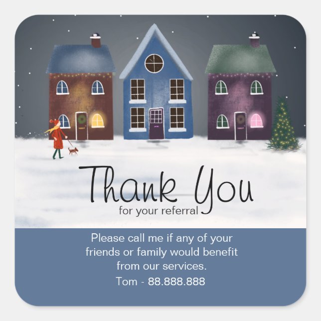 Pegatina Cuadrada Remisión Bienes Raíces Gracias fila de casas (Anverso)