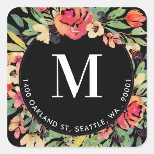 Pegatina Cuadrada Remite circular floral rojo colorido brillante