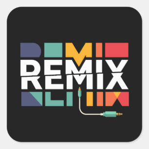 Pegatina Cuadrada Remix de Audio   Gráfico Geométrico Retro de Músic