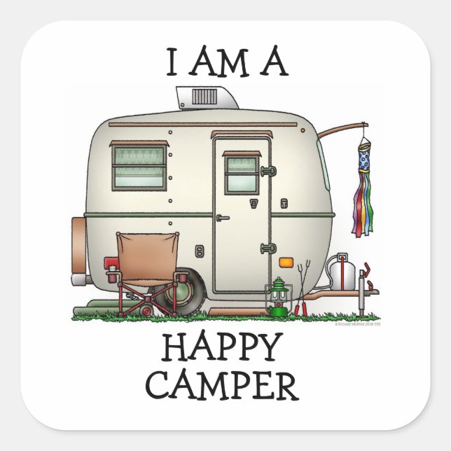 Pegatina Cuadrada Remolque de cristal del viaje del campista del (Anverso)