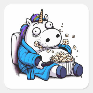 Pegatina Cuadrada Remoto de trabajo de Unicornio