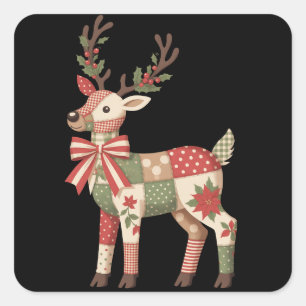 Pegatina Cuadrada Ren Embroidery Animal Parche Navidad
