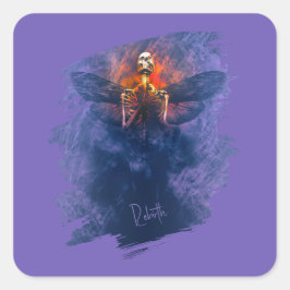 Pegatina Cuadrada Renacimiento. Esqueleto con alas levantándose