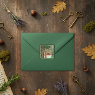 Pegatina Cuadrada Renacimiento Medieval Floral y Oro Espada