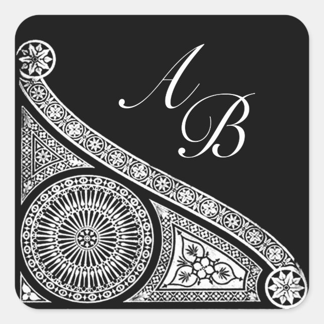 Pegatina Cuadrada RENAISSANCE MONOGRAM Blanco y negro (Anverso)