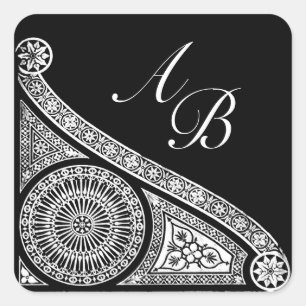 Pegatina Cuadrada RENAISSANCE MONOGRAM Blanco y negro