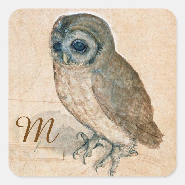 Pegatina Cuadrada RENAISSANTE DIBUJOS ANIMALES /EL Monograma OWL (Anverso)