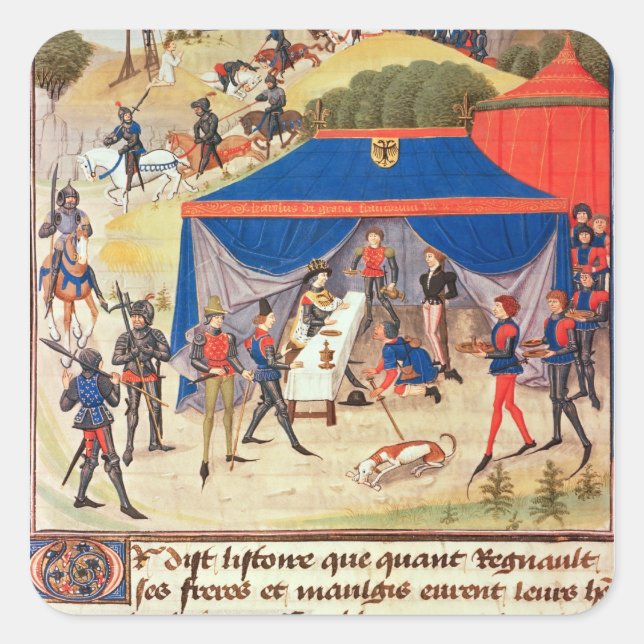 Pegatina Cuadrada Renaud de Montauban y Charlemagne (Anverso)