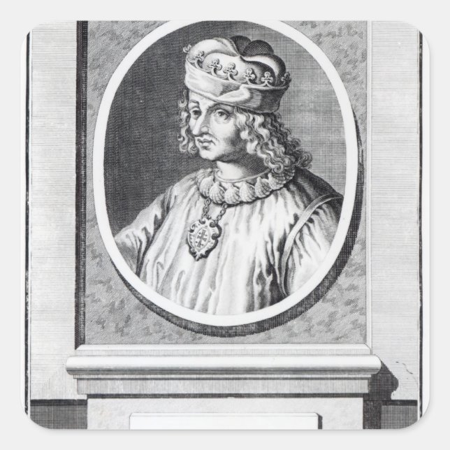Pegatina Cuadrada Rene d'Anjou, rey de Nápoles (Anverso)