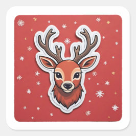Pegatina Cuadrada Reno con cuernos