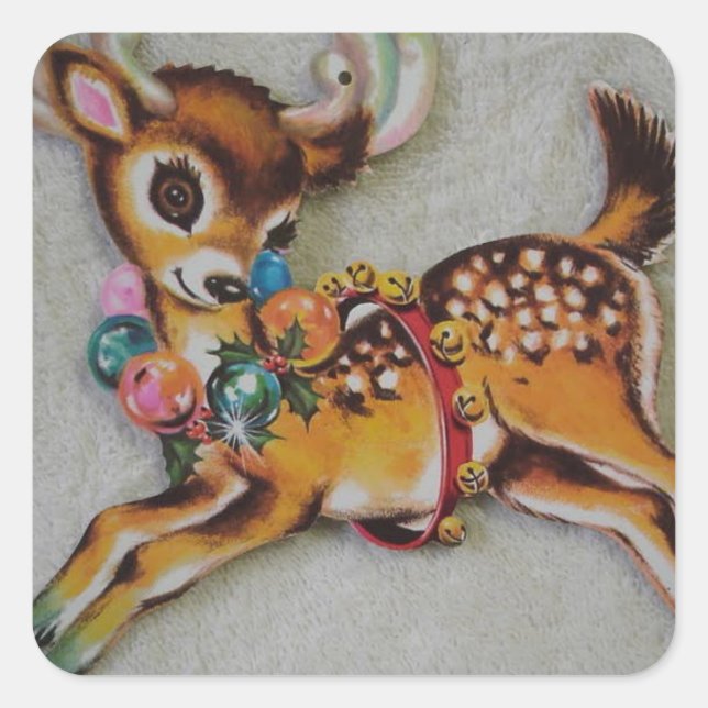 Pegatina Cuadrada Reno de Navidad de los años 1950 (Anverso)