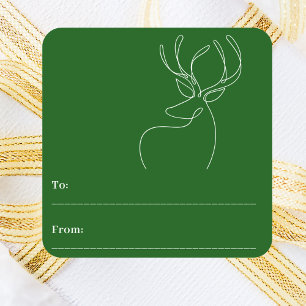 Pegatina Cuadrada Reno de Navidad moderno doodle verde blanco