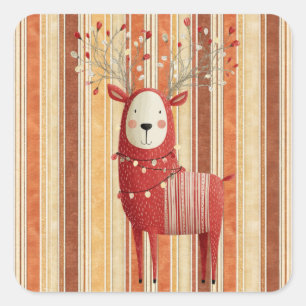 Pegatina Cuadrada Reno de Navidad tonos terrosos