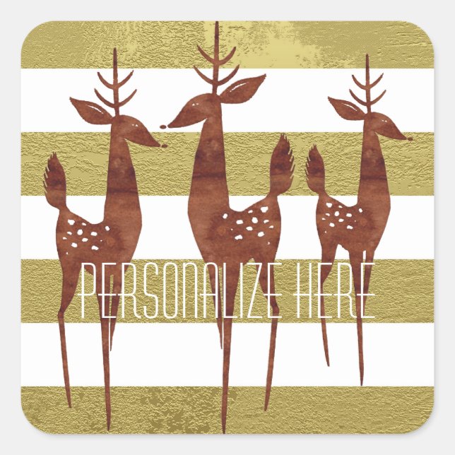 Pegatina Cuadrada Reno elegante de rayas blancas de oro (Anverso)