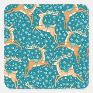 Pegatina Cuadrada Reno navidad: Vintage Seamless Pattern.