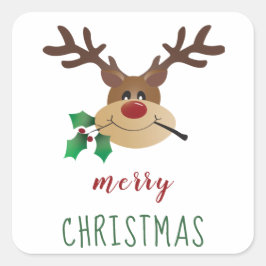 Pegatina Cuadrada Reno Personalizado Con Mistletoe