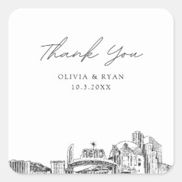 Pegatina Cuadrada Reno Wedding Favor Gracias
