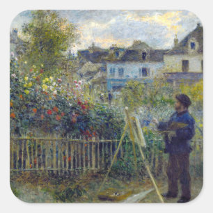 Pegatina Cuadrada Renoir - Claude Monet pintando en su jardín