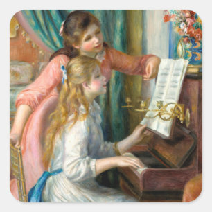 Pegatina Cuadrada Renoir Dos Niñas en el Piano Imprimir Música Arte
