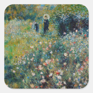 Pegatina Cuadrada Renoir - Mujer con un Parasol en un Jardín