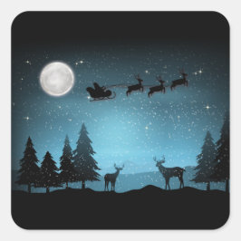Pegatina Cuadrada Renos Adorables De Noche